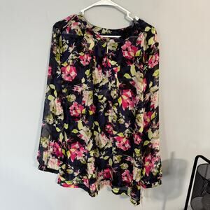 NWT Liz Claiborne Woman Navy Dark Blue Floral Top Plus Size 2X Lined Sheer Upper